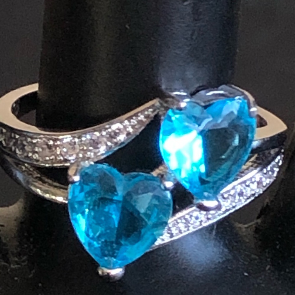 ❤️ Sterling silver aqua heart stones 925 sz 8 ❤️